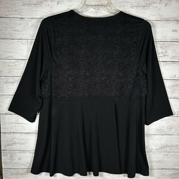 Torrid Flare Lace Overlay 3/4 Sleeve Black Holiday Party Top 2X - Picture 2 of 8